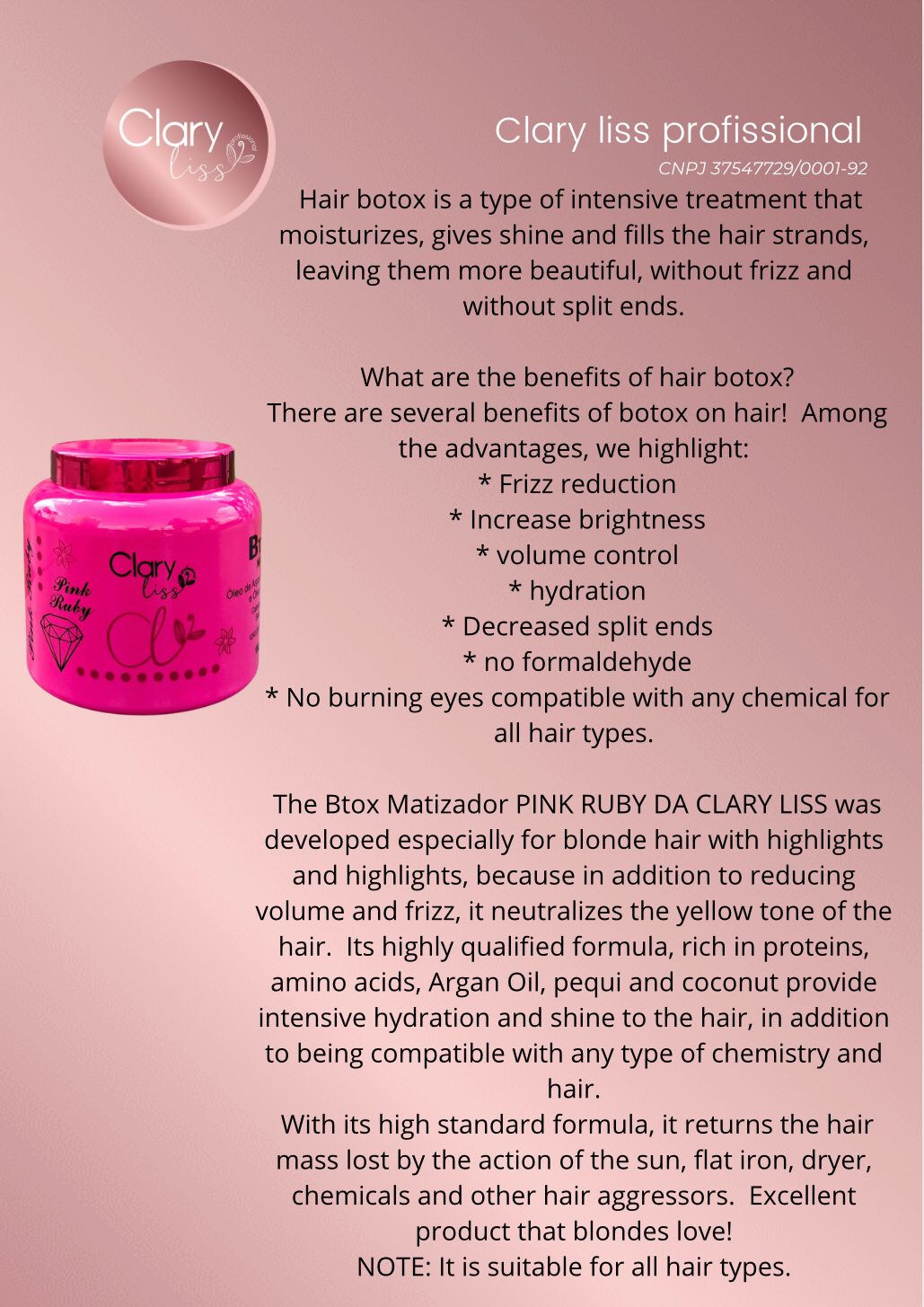 Clary Liss Ruby Pink 3-piece Straightening Treatment